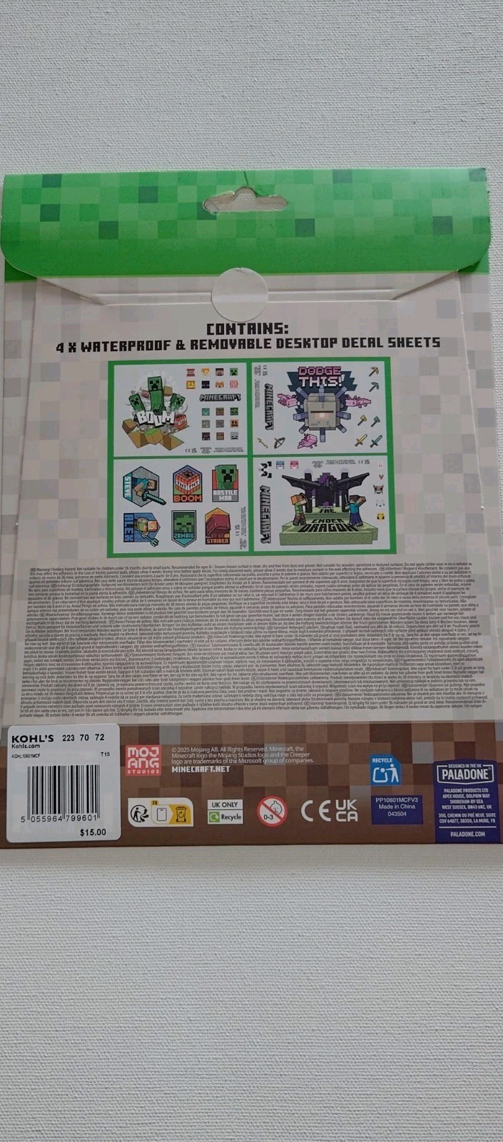 Paladone Minecraft Desktop Decals Waterproof Removable Vinyl Creeper Pixel Art