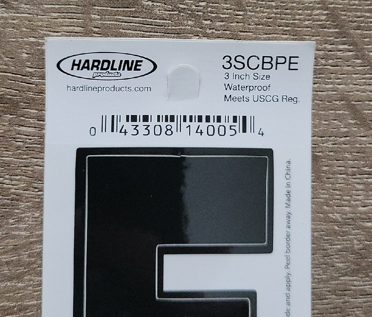 Hardline Self Adhesive Letter E Glossy Black 3" Super Stick, Waterproof. 3SCBPE