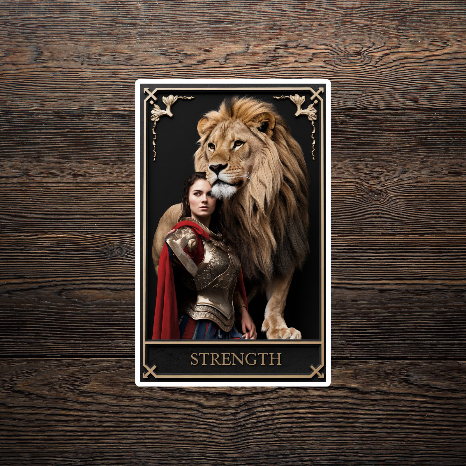 Strength Tarot Card Art Print – Brave Warrior Woman & Lion #2209