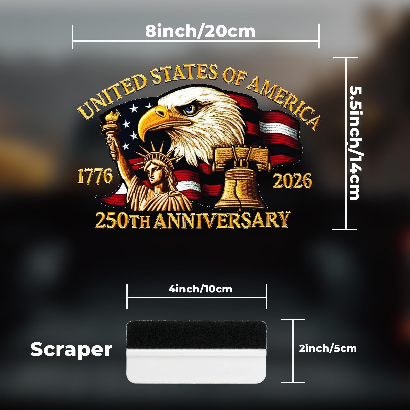 USA 250th Anniversary Car Decal Sticker Eagle & Liberty Commemorative Bumper