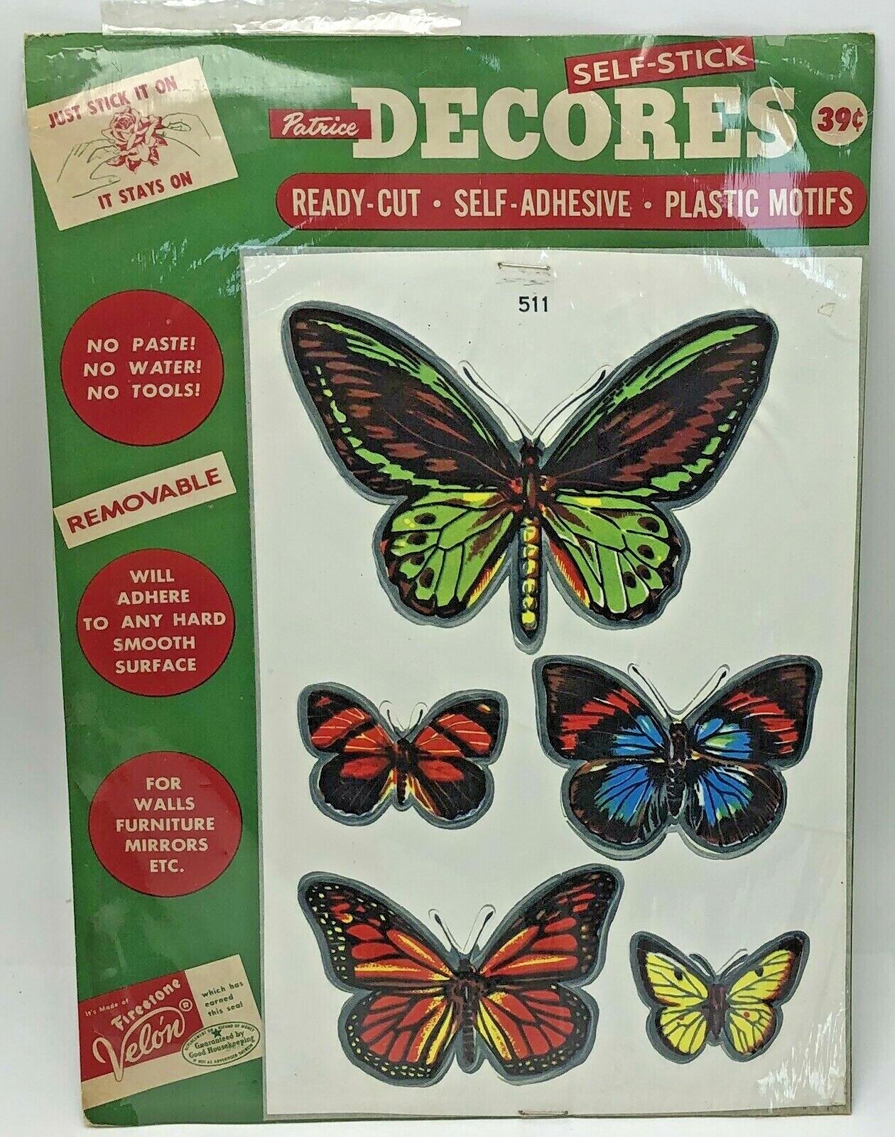 Vintage 1955 Patrice Decores Butterflies Plastic Motifs Appliques Self Adhesive