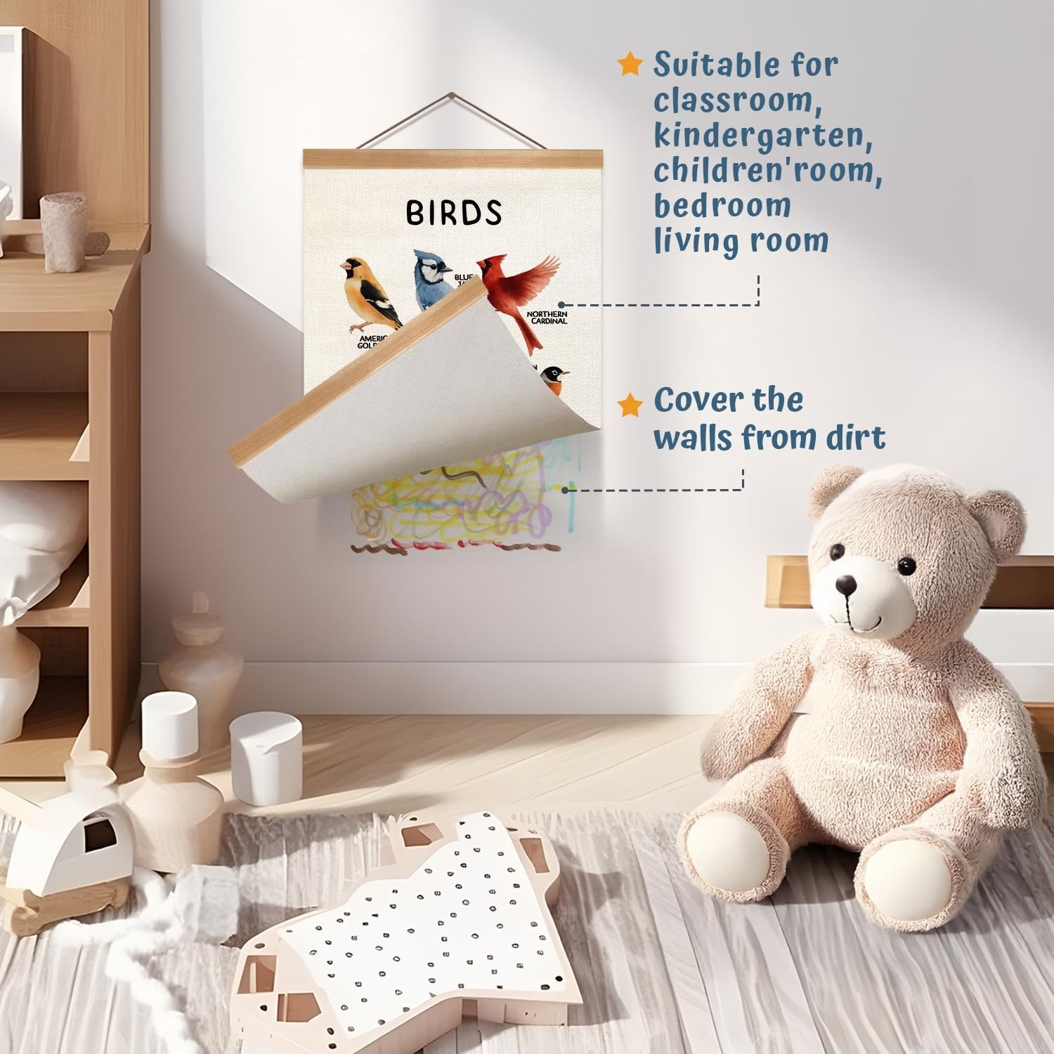 ZTGDA Birds Vintage Wall Art – Hanging Poster with Solid Wood Frame, Linen