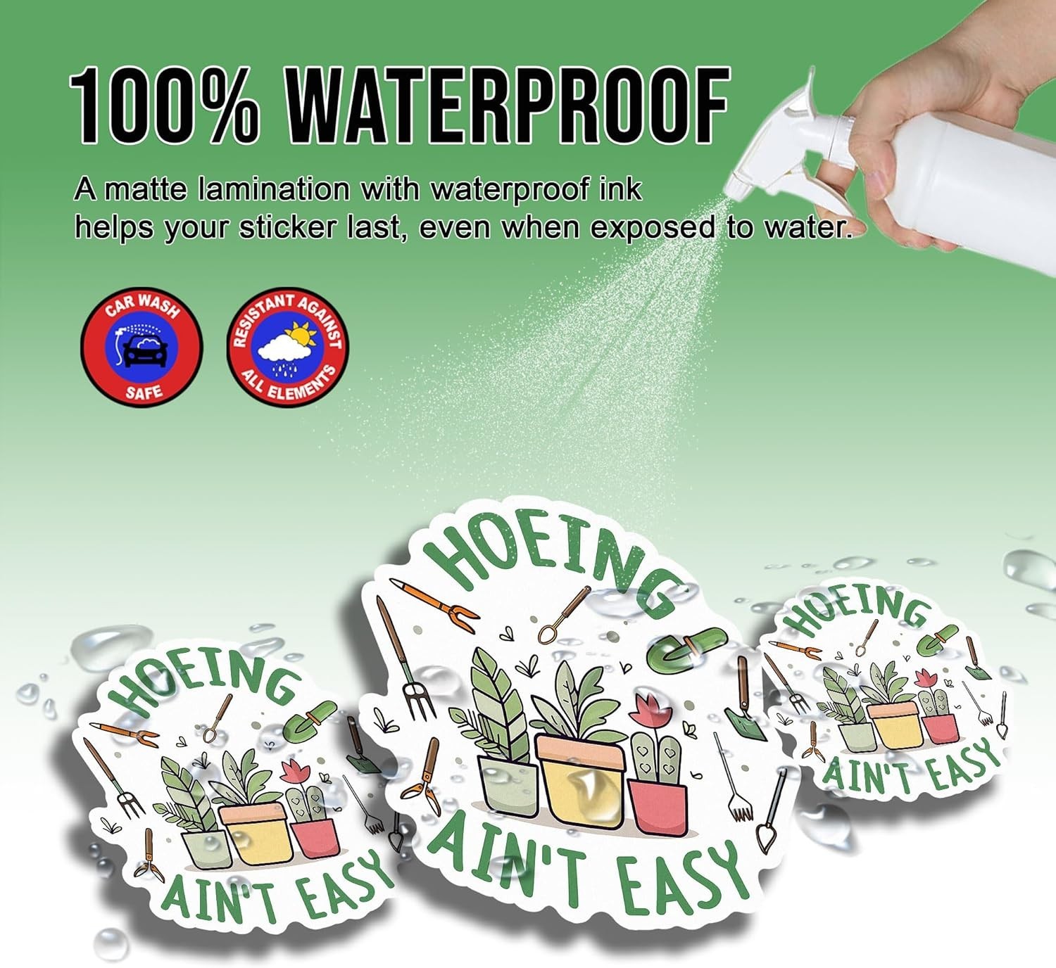 Plant Stickers, Hoeing Ain't Easy Botanical Plant Pot Botanical Gardener Gift 3"
