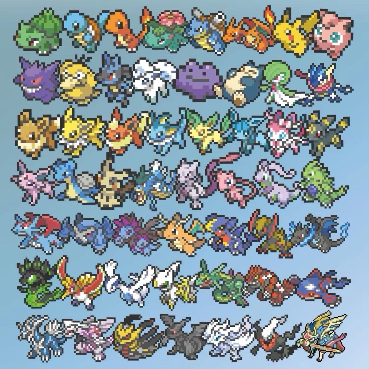 50+ Pokémon Pixel Art Laptop Stickers Transparent Decal Pack Charizard Greninja