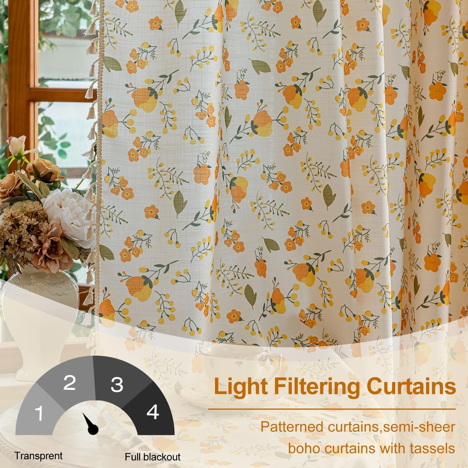 OYX Floral Curtains for Living Room Patterned Farmhouse Curtains 2 Panels,Boh…