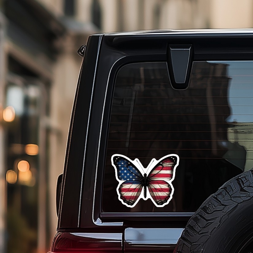 Butterfly USA Flag Sticker, Peel N' Stick, Different sizes