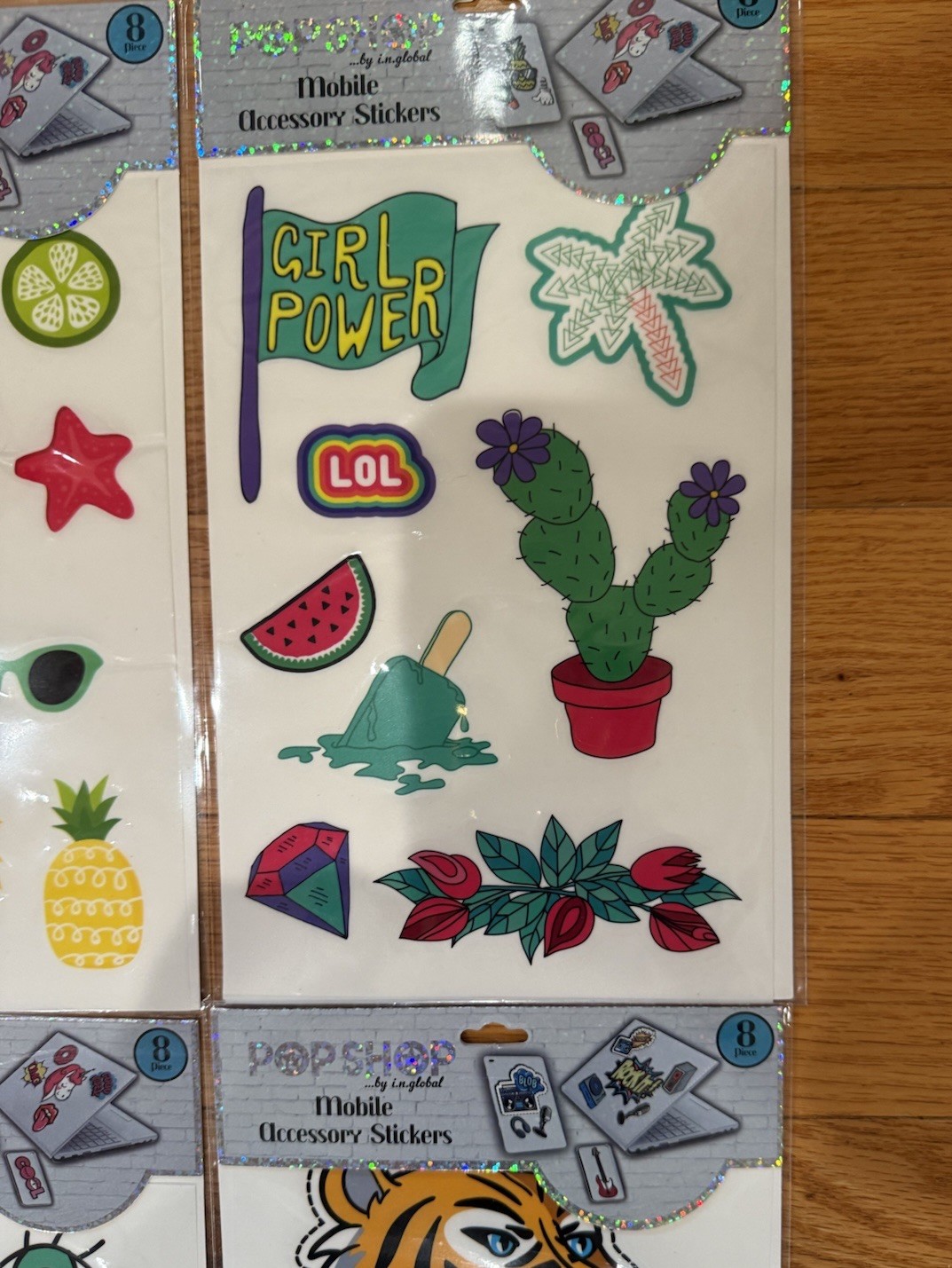Pop Shop Mobile Accessory Stickers Tiger Pizza 8pc Lot Of 4