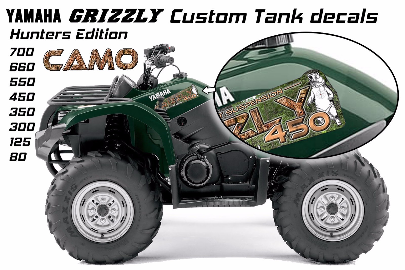Yamaha Grizzly Hunters Camo Tank Decal ATV Kit 80 125 350 450 550 600 660 700