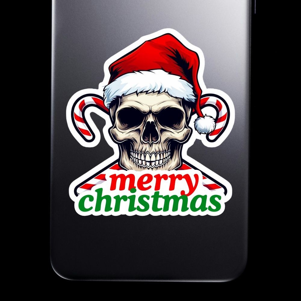 Holiday Christmas Sticker Skull Vinyl "Die Cut" Waterproof UV Resistant NEW