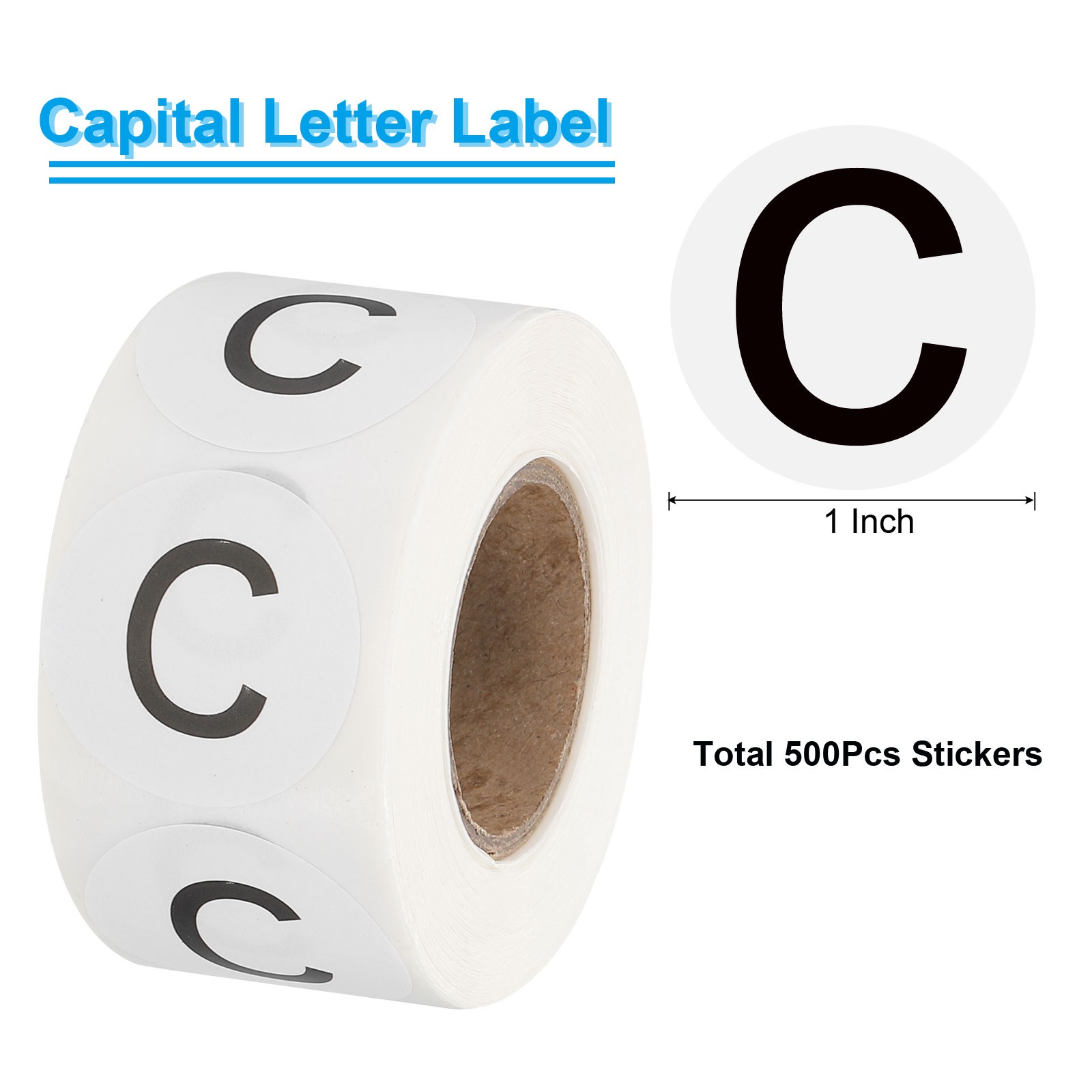 Letter C Inventory Labels, 1 Inch Capital Letter Stickers (1Roll/Total 500Pcs)
