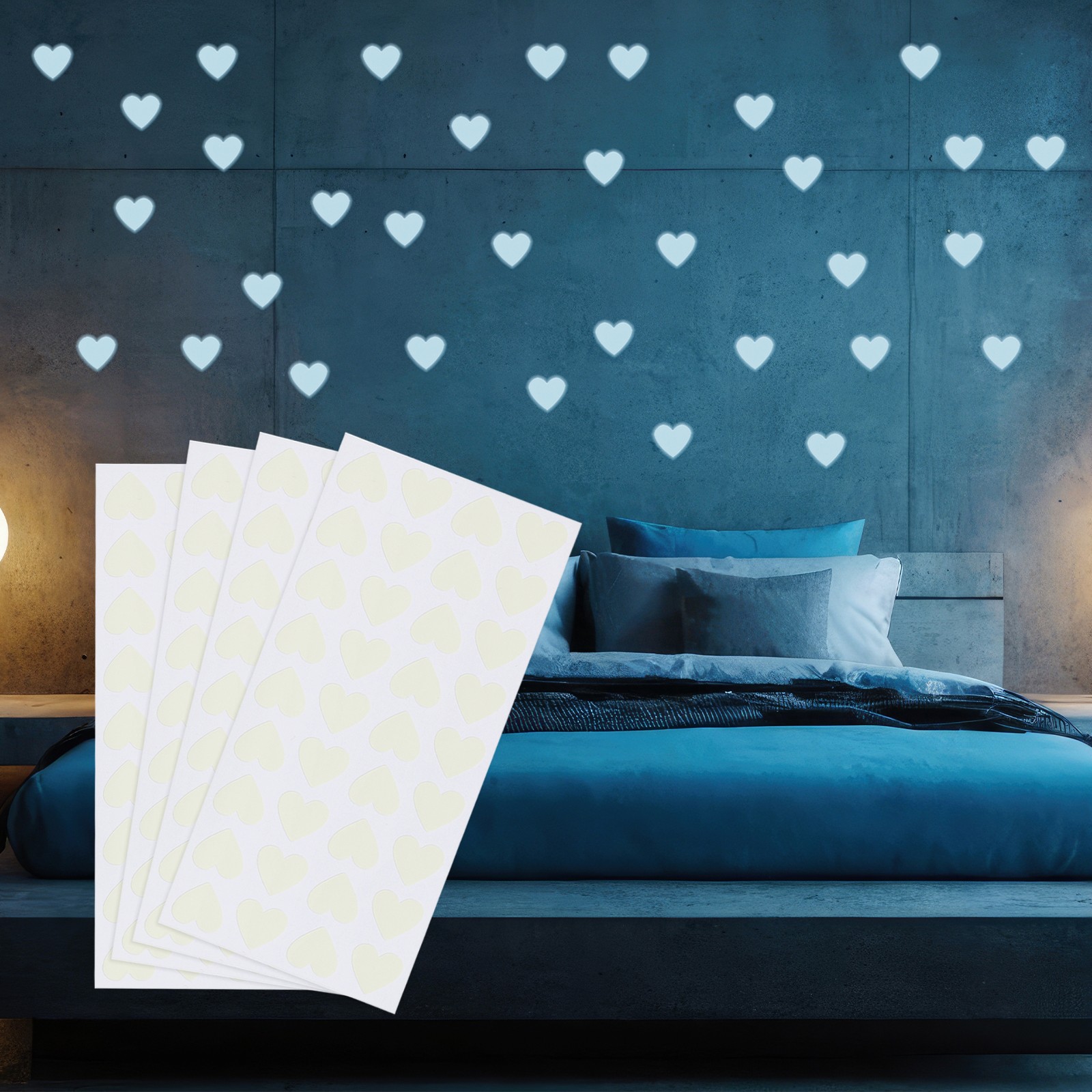 144 Pcs Glow in the Dark Heart Stickers, Heart Luminous Decor, Blue