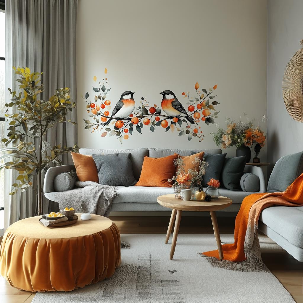 Autumn Bird Wall Decal | Fall Decor Wall Art