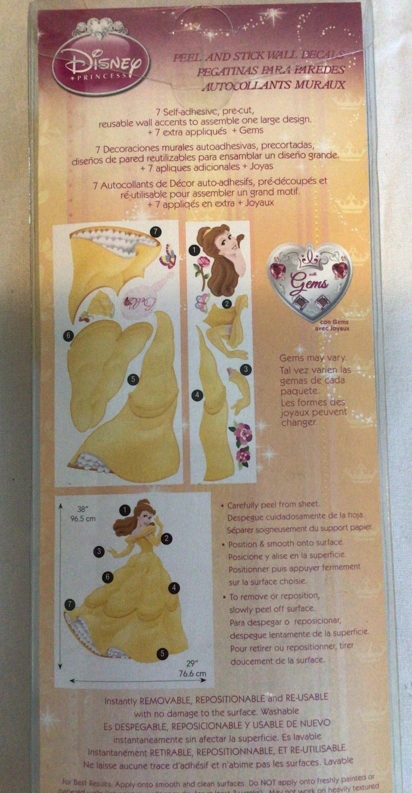 BELLE DISNEY PRINCESS Decal Removable WALL STICKER Home Decor Mural Girls Room