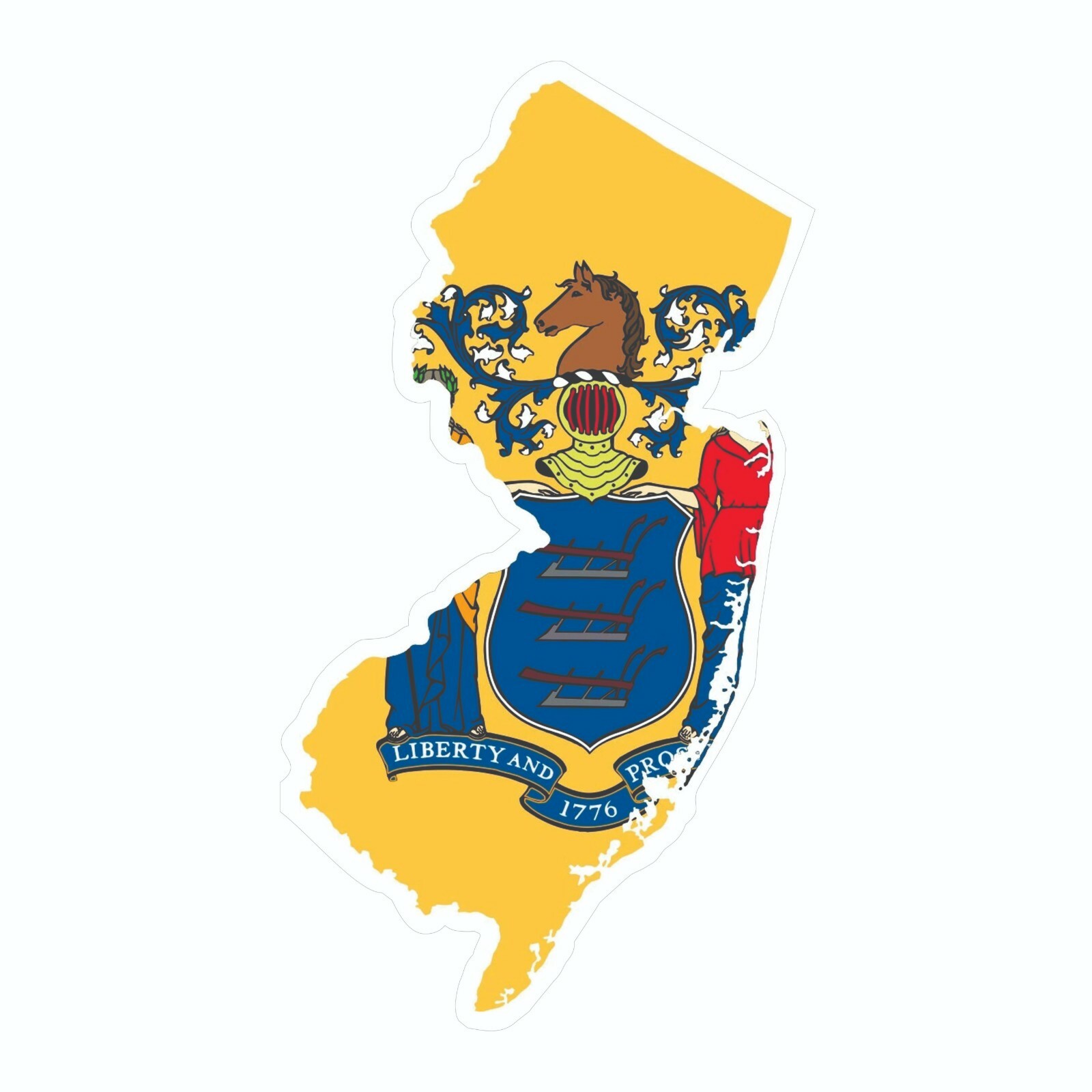 New Jersey State Map Outline with Flag Sticker, Decal, Vacation Sticker