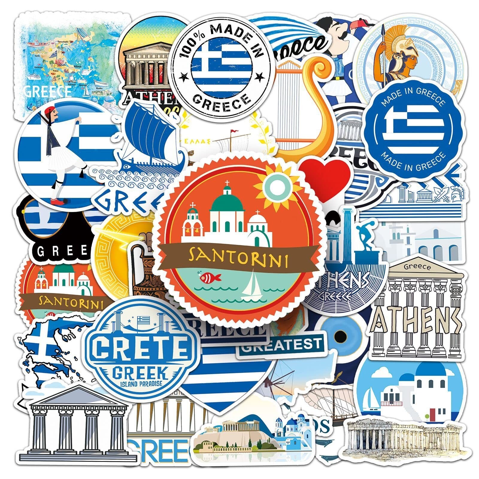 50 PCS Outdoor Travel in Greece Stickers PVC Waterproof Stickers,Water Bottle…