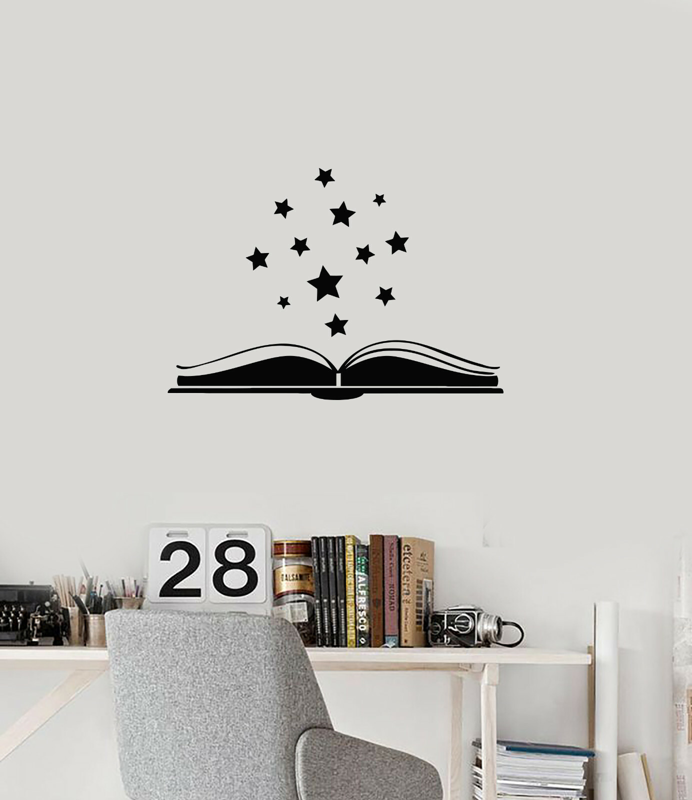 Vinyl Wall Decal Open Book Stars Reading Room Library Interior Stickers (ig5954)
