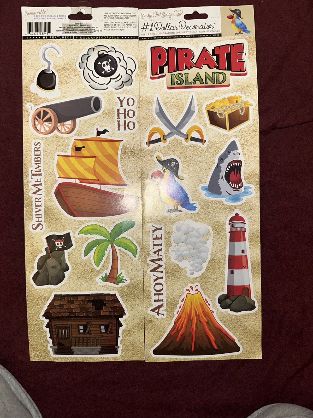 Large Sticker Wall Decals Pirate Island. Treasure chest, lighthouse boat. 5 sets