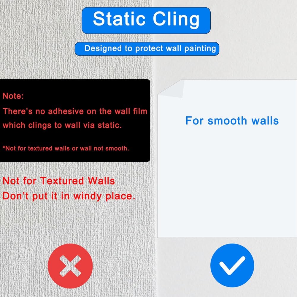 Wall Protector, 17.7in x 32.8ft No Adhesive Static Cling Contact Paper, Clear…