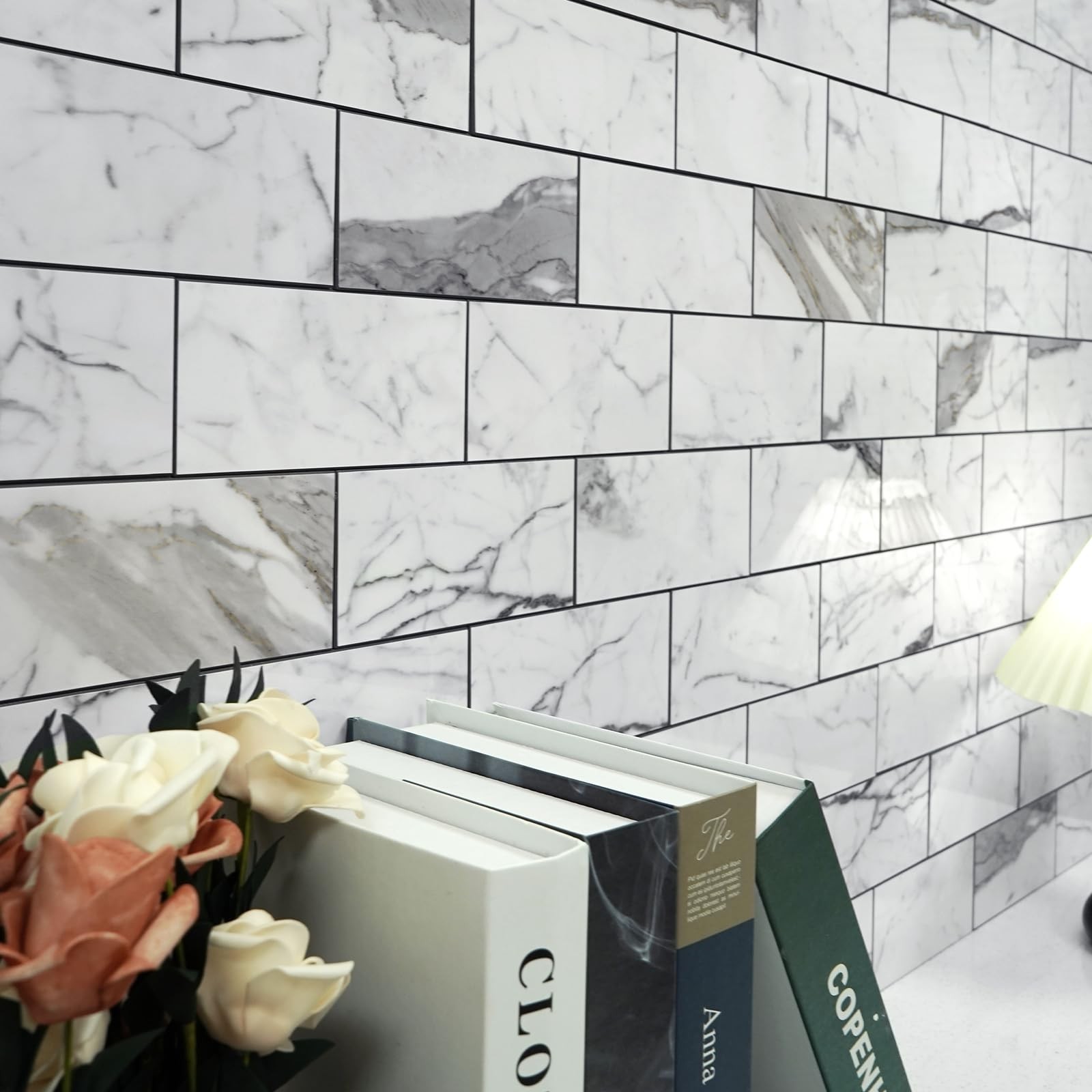 100Piece Glossy Statury White Peel and Stick Backsplash Tile,3"x6" PVC Subw…
