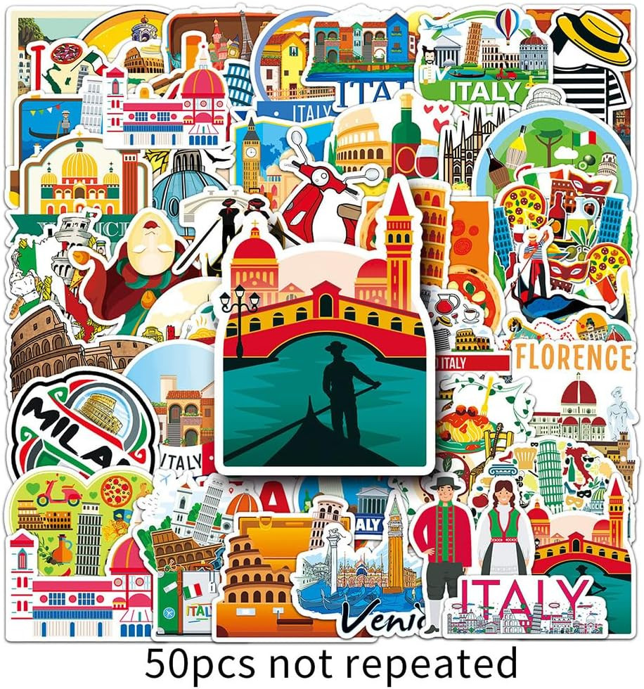 Italy Stickers |50Pcs Italian Waterproof Vinyl Decals | Removable Reusable Peel