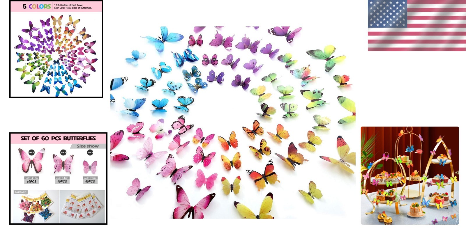 Butterfly Wall Stickers Set – 60 Removable 3D Decor for Bedrooms and Parties