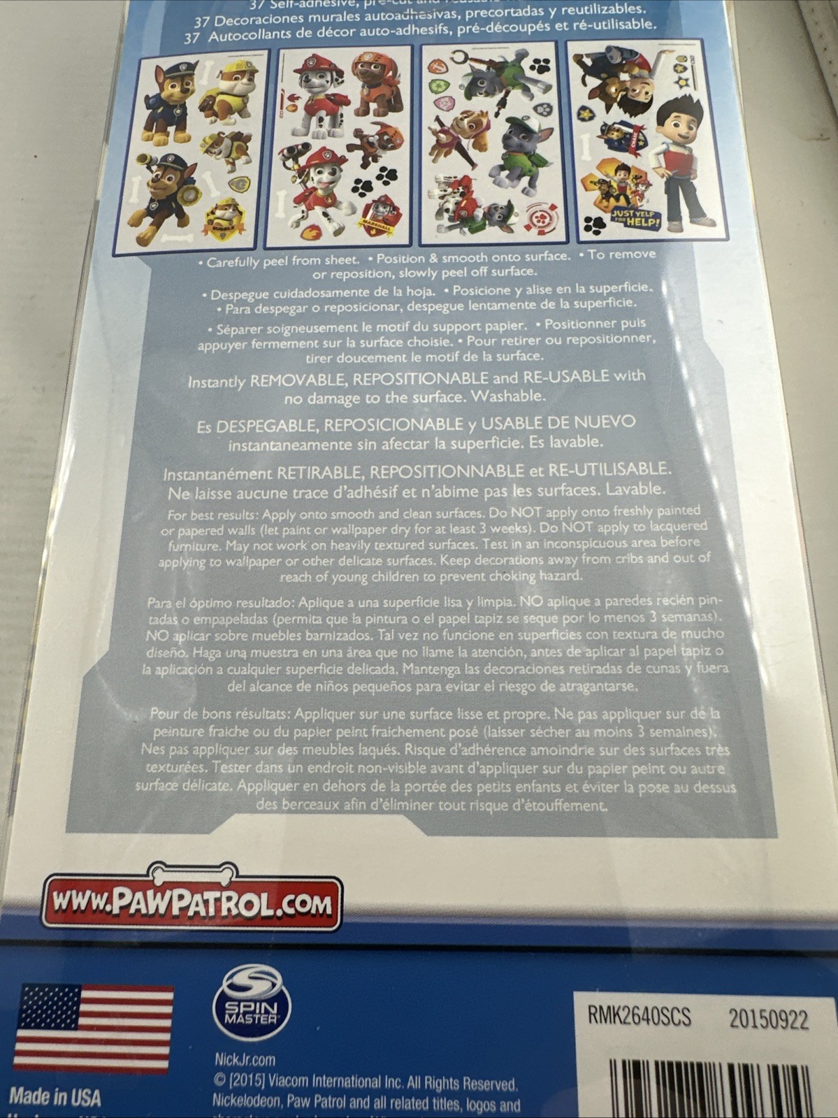 2 Packs New & Sealed Paw Patrol Wall Decals 37 2015 & 6 2014 Peel And Stick