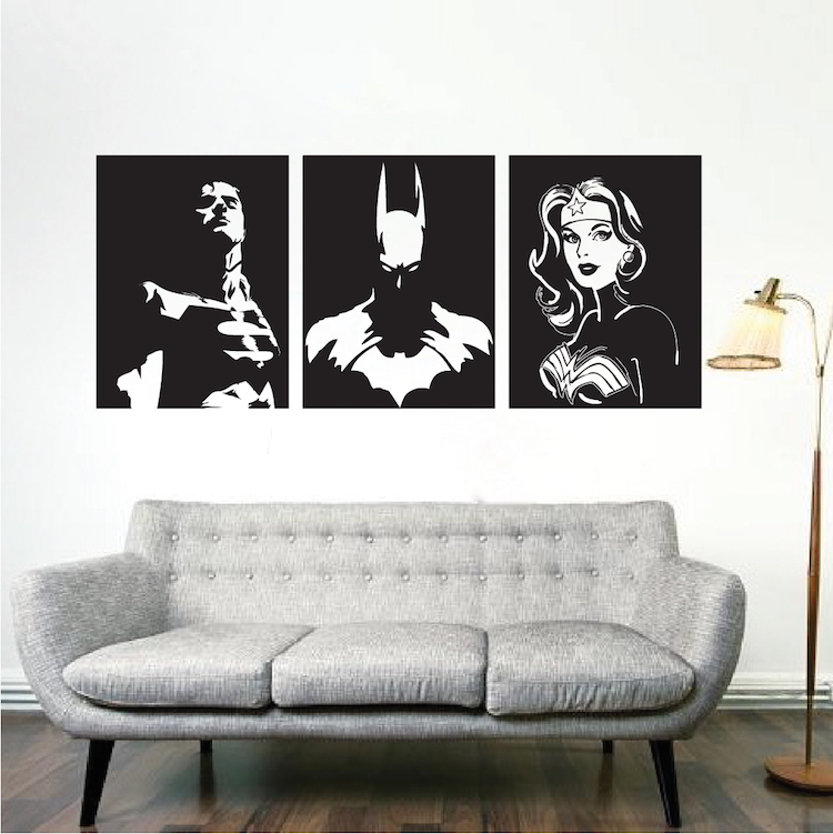 Superhero Wall Decal Justice League Mural Batman Superman Wonder Woman Art, s98