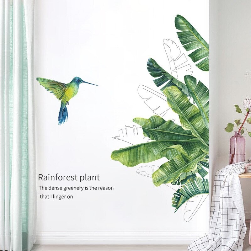 Removable Tropical Leaves Flowers Bird Wall Stickers Bedroom Living Room Decor