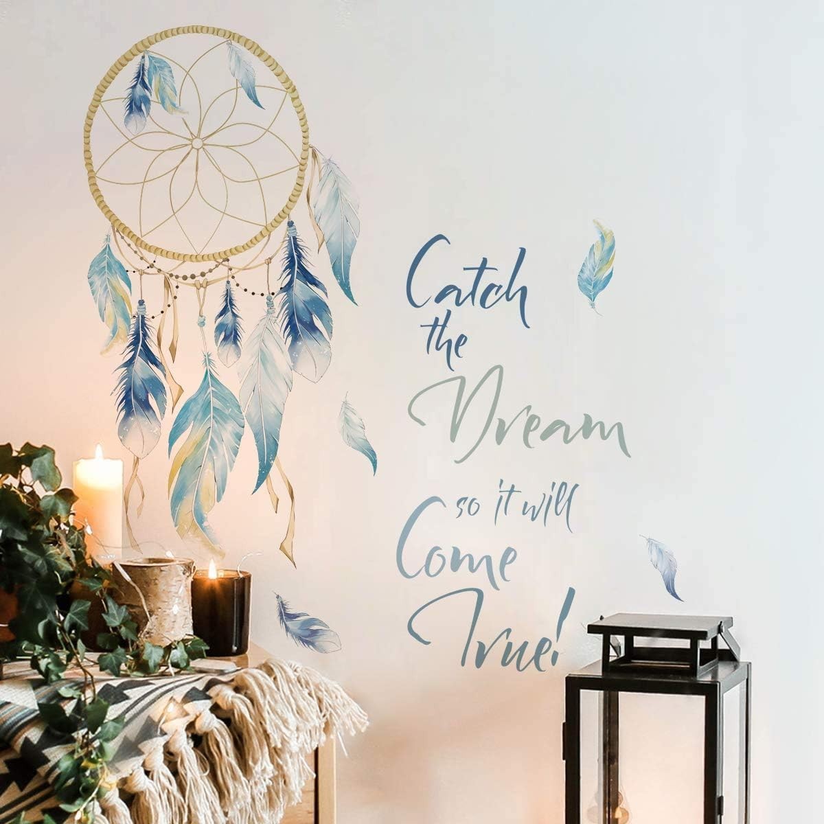 Dream Catcher Quotes Wall Decals Colorful Feathers Wall Art Stickers Bedroom …