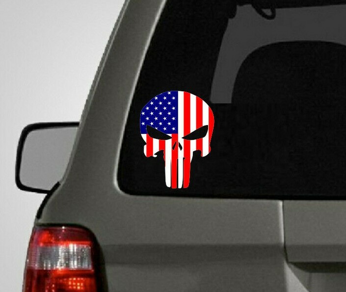 PUNISHER STICKER AMERICAN USA SNIPER COLOR FLAG SKULL DIE CUT VINYL DECAL