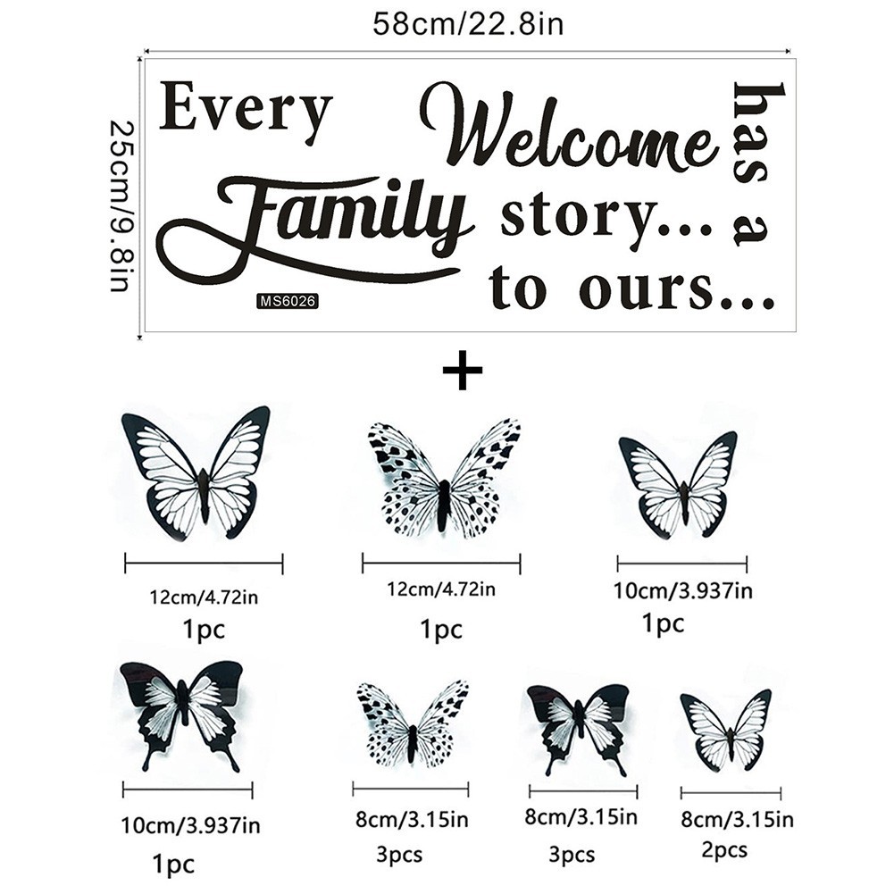 Family Wall Stickers 28*58cm Art Butterflies DIY Decal Decor Home Large