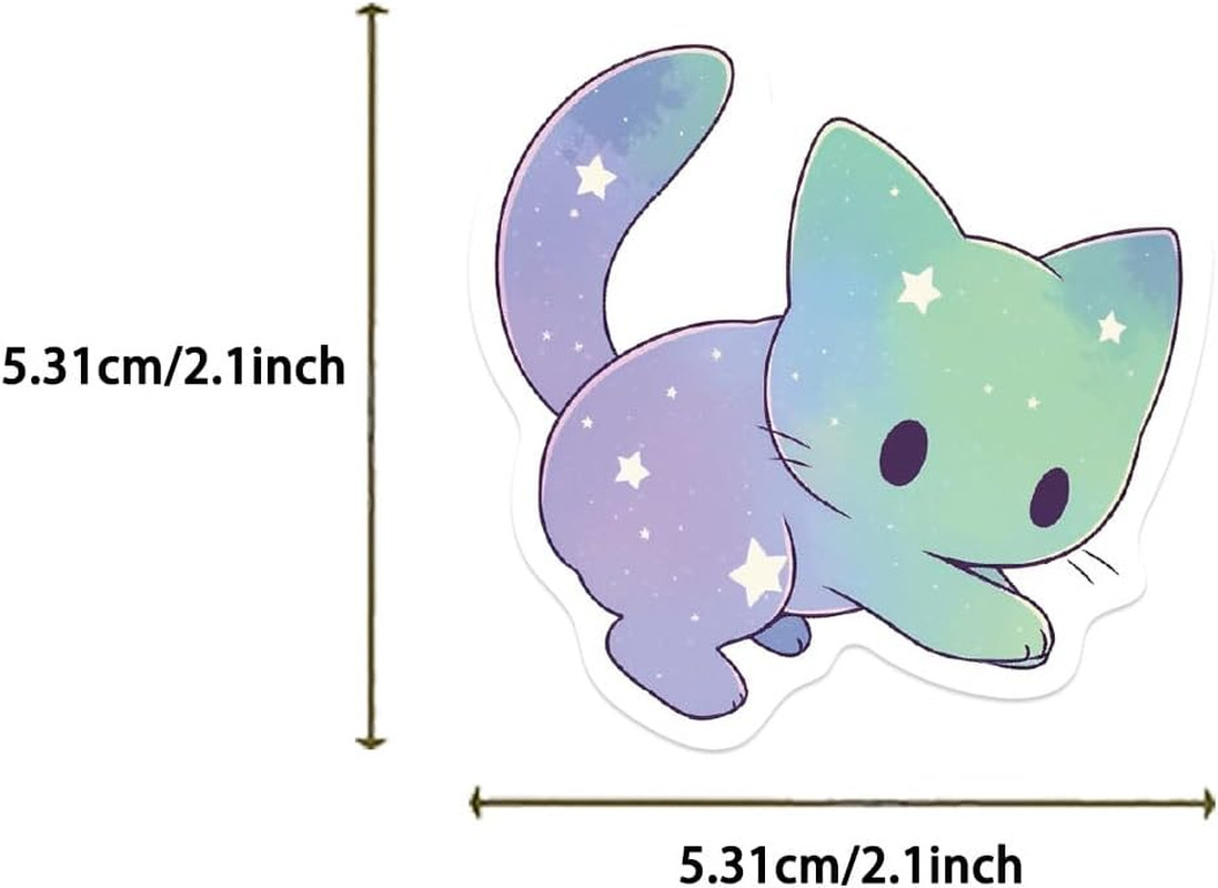 Cute Night Sky Cats Stickers for Kids Teens Adults, 50Pcs Cool Rainbow Starry Sk