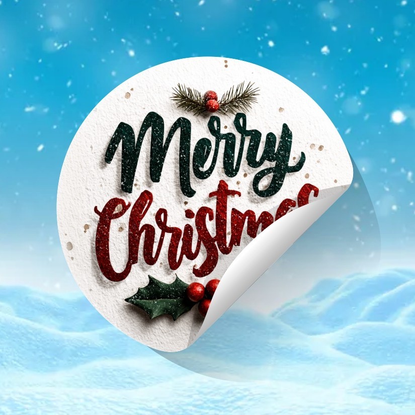 Merry Christmas Round Dot Stickers Set, 1.2" & 1.5"