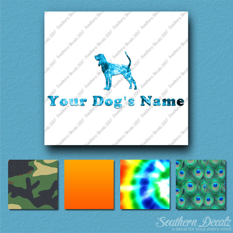 Custom Black & Tan Coonhound Dog Name Decal Sticker – 25 Printed Fills – 6 Fonts