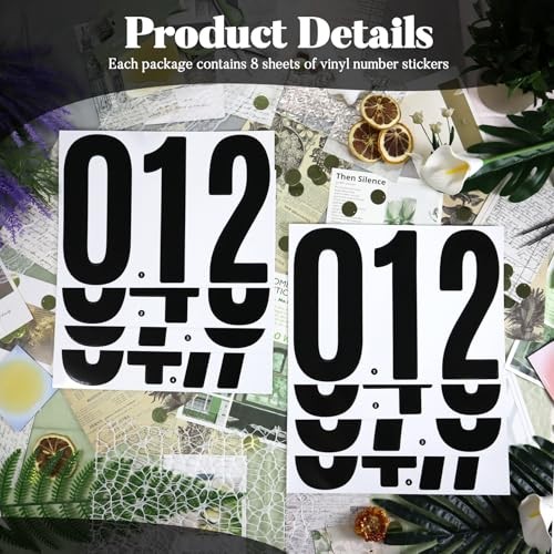 7 Inch Large Number Stickers, 8 Sheets Self-Adhesive Vinyl Number Sticker Black