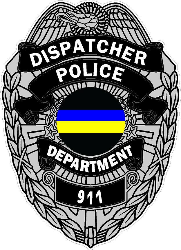Dispatcher Thin Blue and Yellow Line Badge. Reflect or Matte Vinyl Decal Sticker