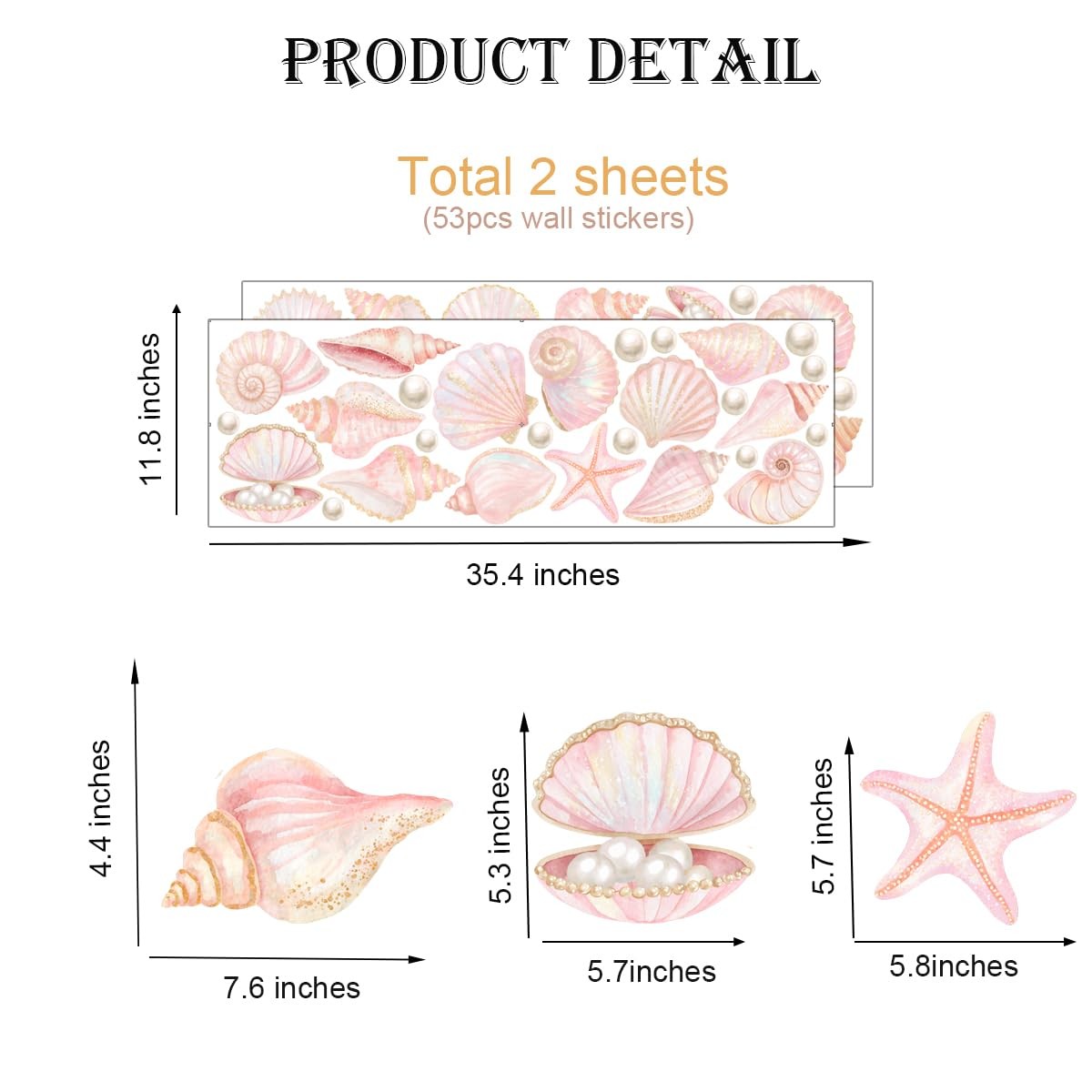 Pink Shell Wall Decal, Under The Sea Shell Vinyl Wall Stickers, Removable Oce…