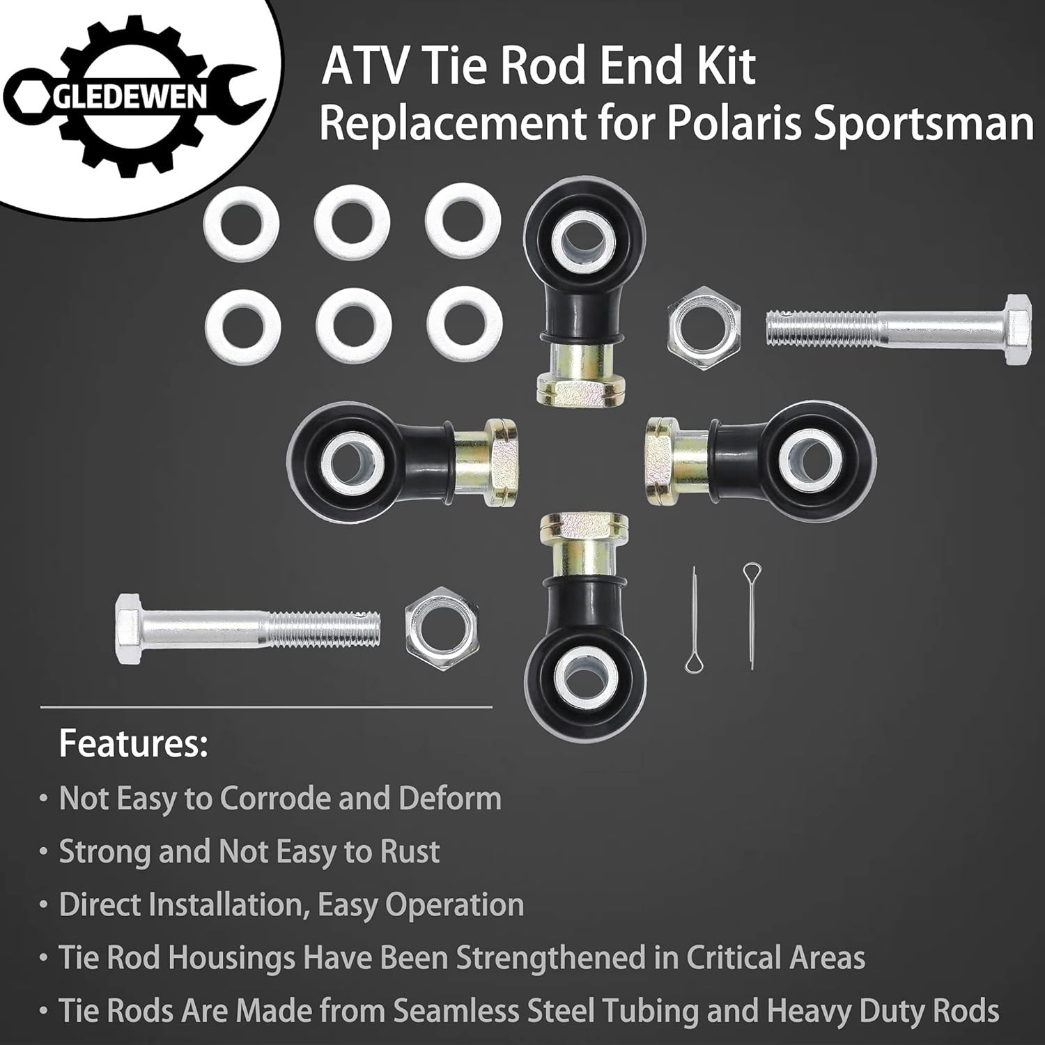 Tie Rod End Kit, Compatible With 1998-2004 Polaris Sportsman 335/400/500/600/700
