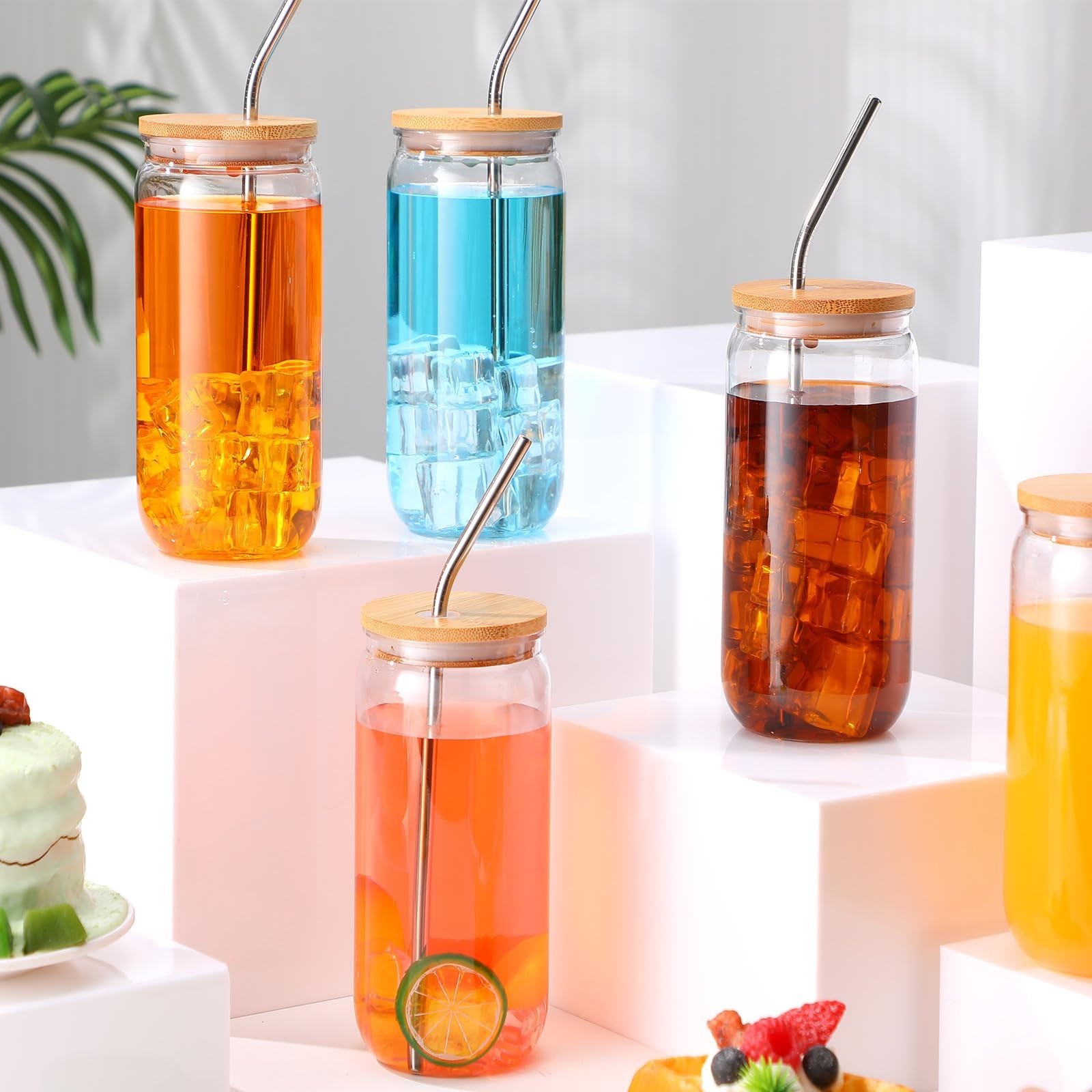 8 Pcs 20 oz Plastic Cups with Lids and Straws Acrylic Mason Jars with Bamboo …