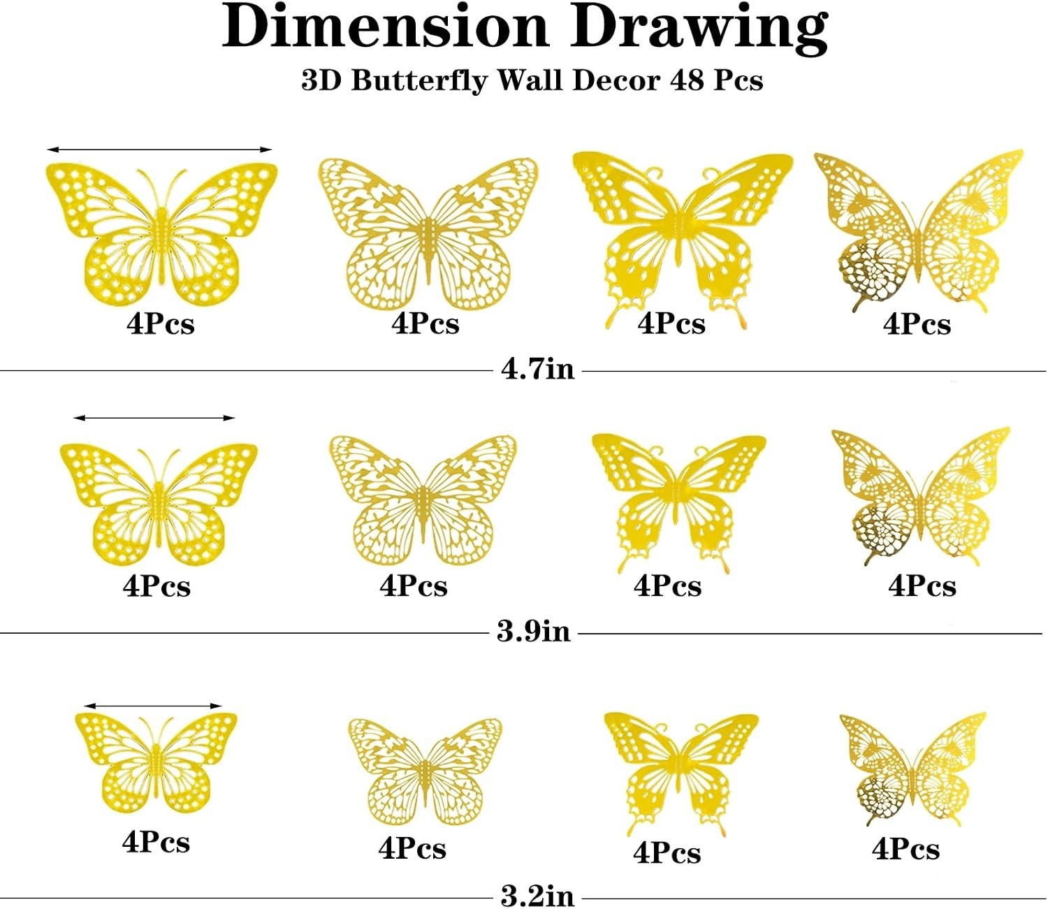 3D Butterfly Wall Decor 48 Pcs – 4 Styles & 3 Sizes, Removable Wall Stickers …