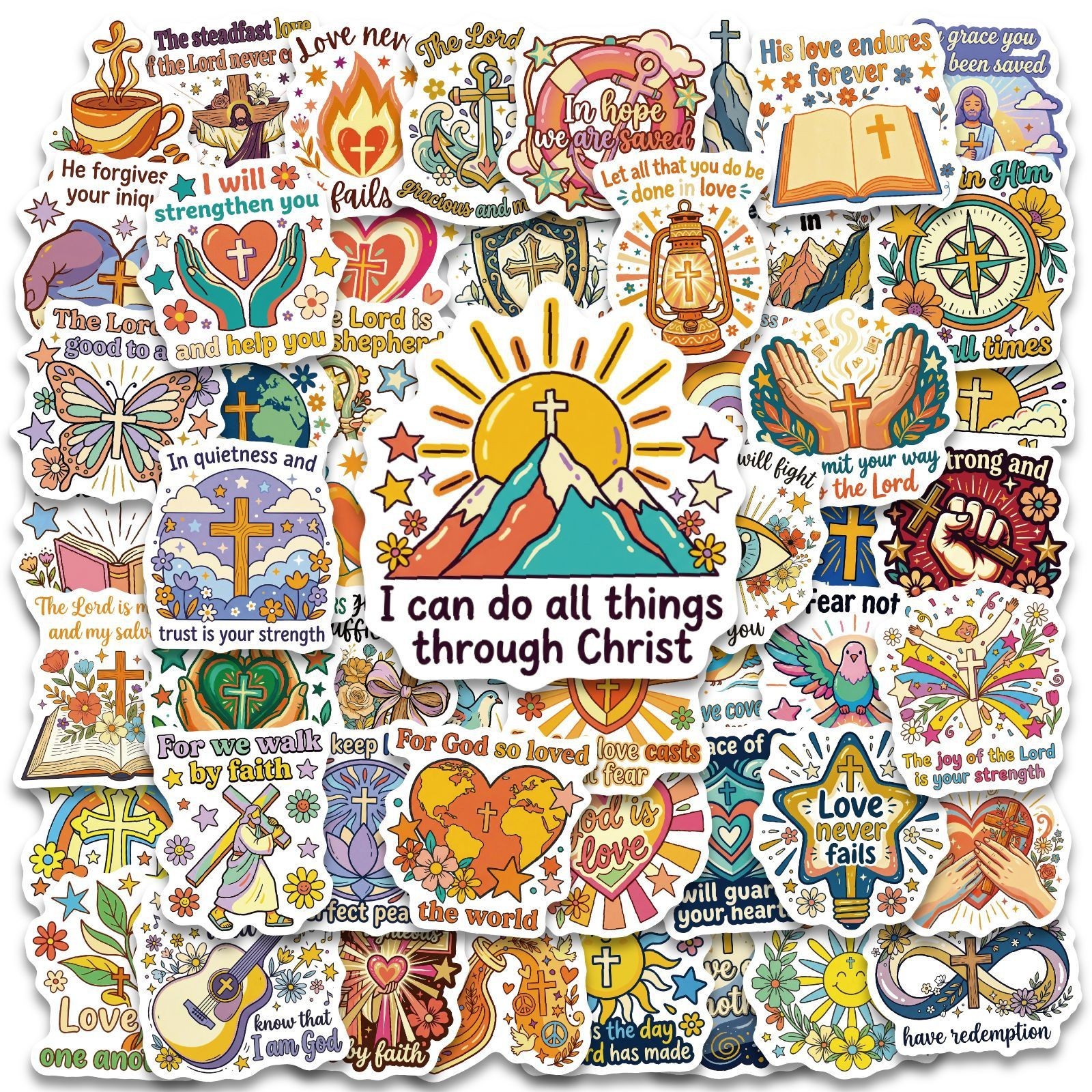 56PCS Christian Jesus Faith Stickers Waterproof PVC Bible Quote Vinyl Decals