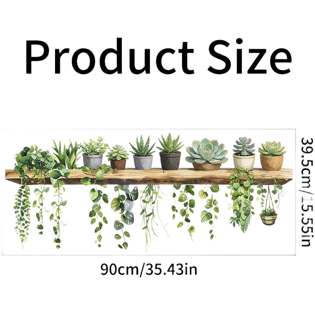 Fade Resistant Green Cartoon Plant Pot Wall Decal for Living Room Bedroom Decor