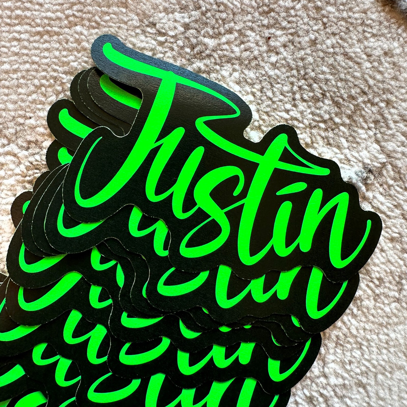 Neon Name Sticker Pack : JUSTIN | for school or Office | graffiti | Calligraphy