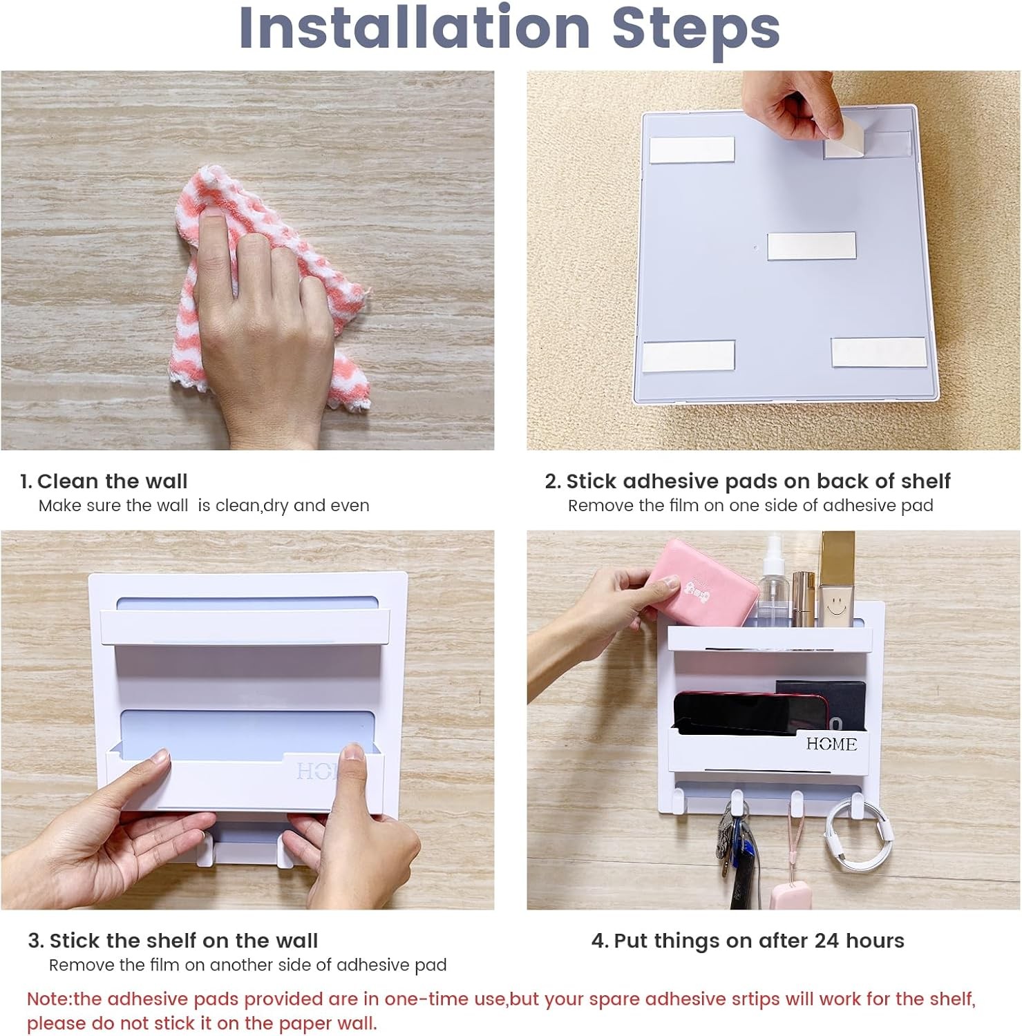 Bedside Shelf Accessories Organizer Wall Mount Self Stick On Cute Room Decor