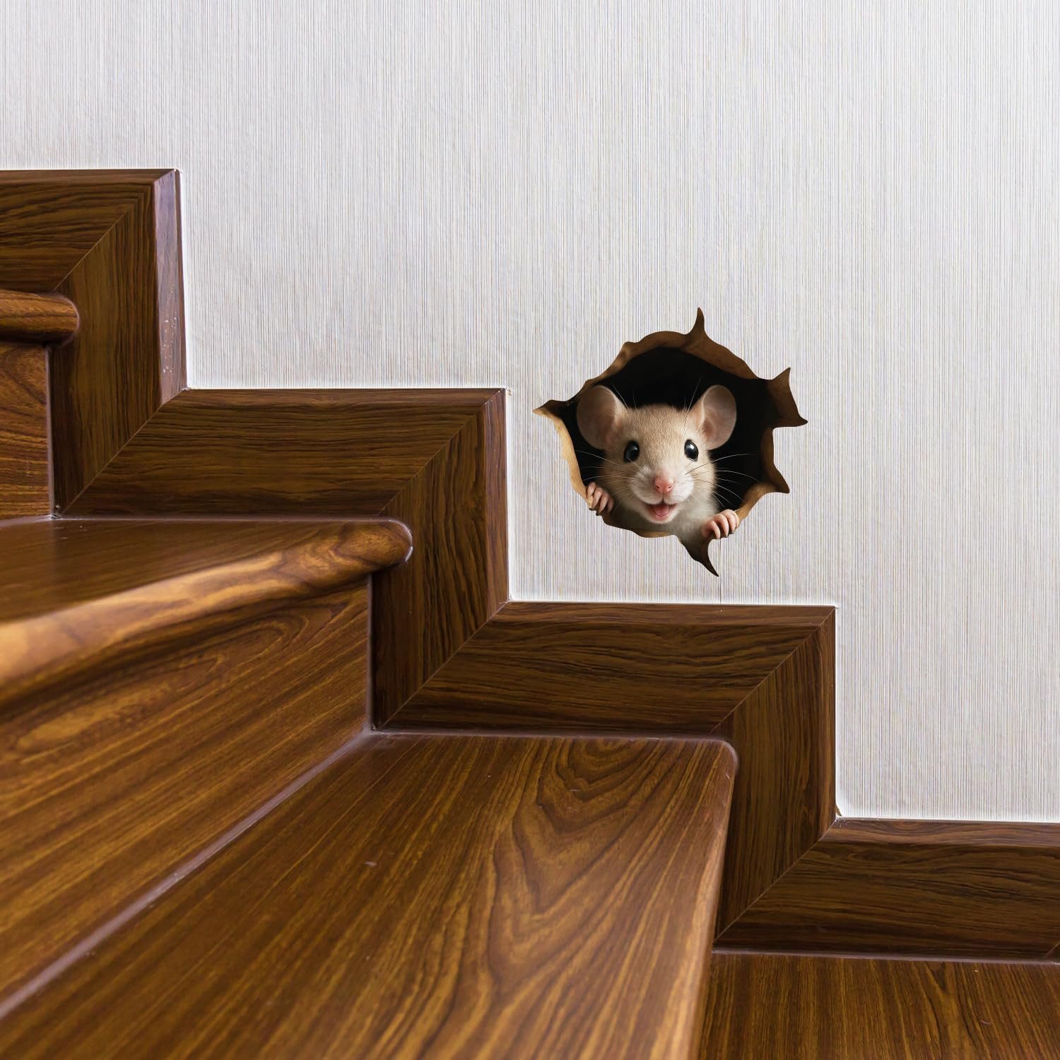 2 Pack Peek a Boo Mouse Hole Wall Sticker 3D Removable Funny Prank Decal 5.1in