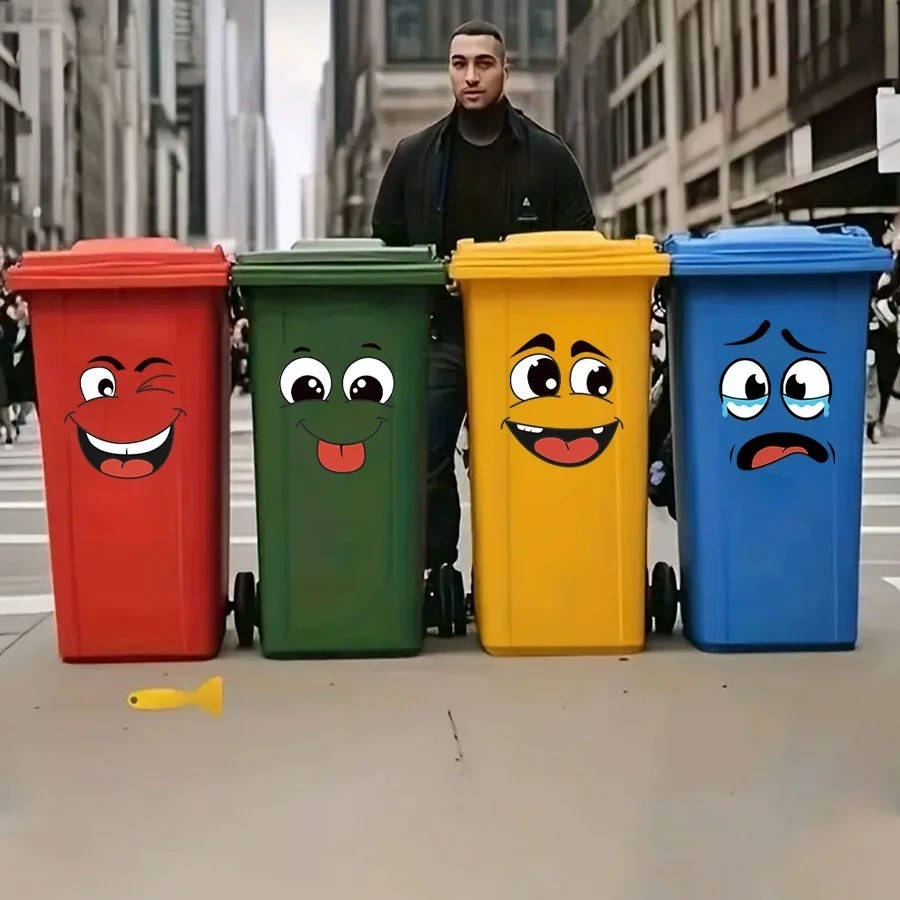 4Sheets Cartoon Face Stickers Self Adhesive Removable Funny Wall Trash Can Decor