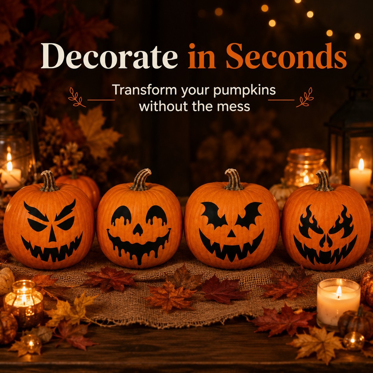 Halloween Pumpkin Face Sticker Set | 4 Reusable Jack-O'-Lantern Vinyl Decals