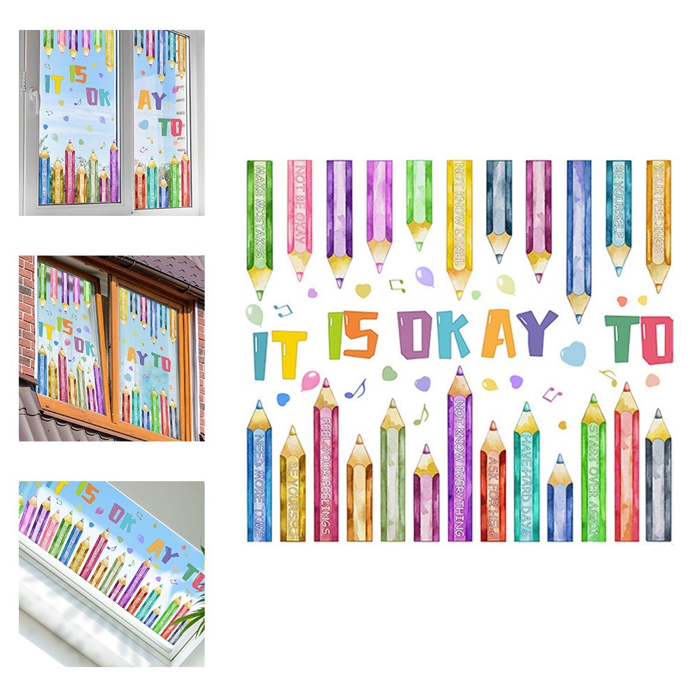 Colorful Crayon Window Clings Double Sided for Office and Classroom Use
