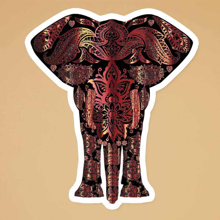 Bronze Floral Pattern Elephant – Vinyl Decal Sticker SIZE 5"
