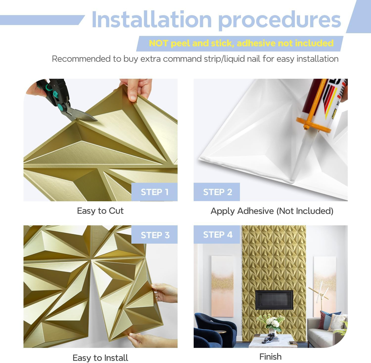 33 Pack 3D Wall Panels, 12"X12" Champaign Gold Accent Tiles for Home Decor